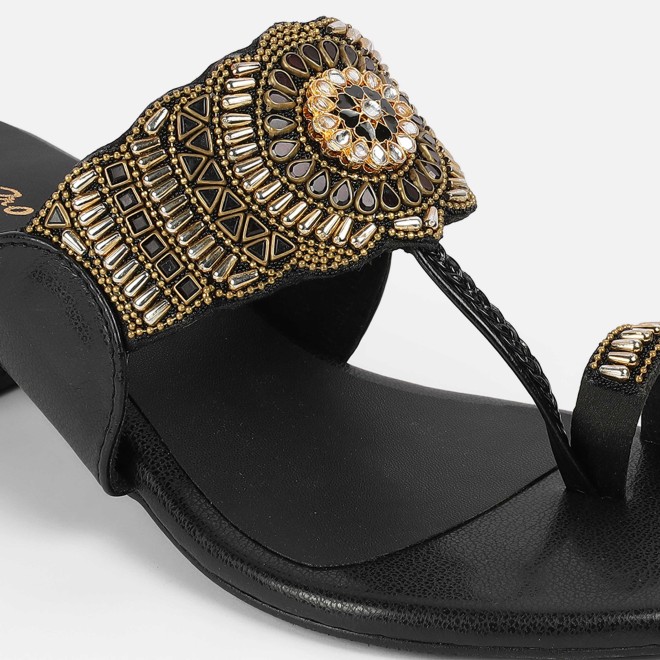 Cheemo Women Black Ethnic Slip Ons (SKU: 92-261-11-37)