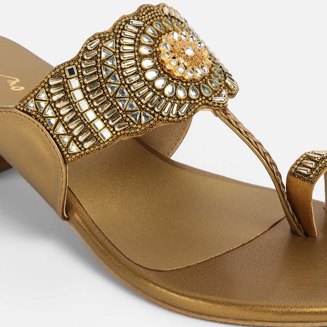 Cheemo Women Antic-gold Ethnic Slip Ons (SKU: 92-261-28-36)