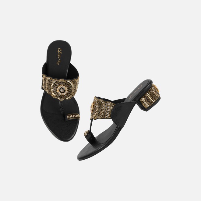 Cheemo Women Black Ethnic Slip Ons (SKU: 92-261-11-37)
