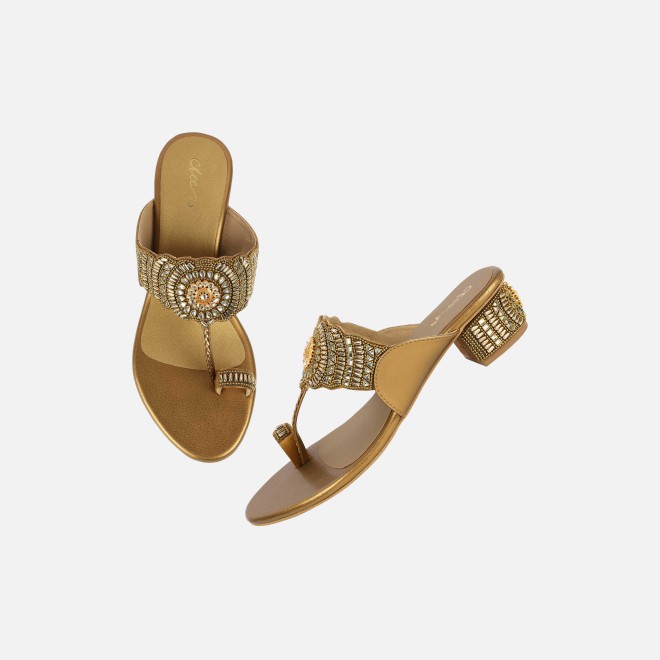 Cheemo Women Antic-gold Ethnic Slip Ons (SKU: 92-261-28-36)