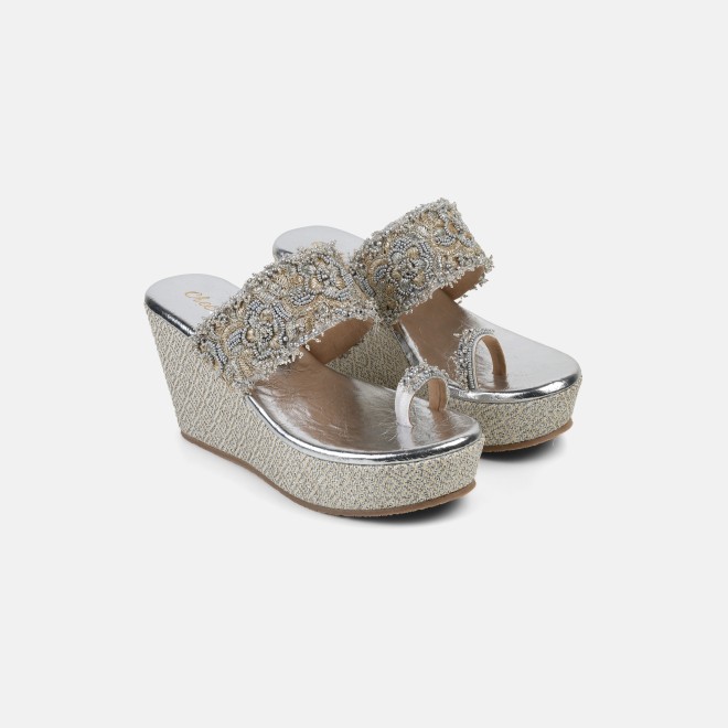 Cheemo Women Silver Ethnic Slip Ons (SKU: 92-264-27-38)