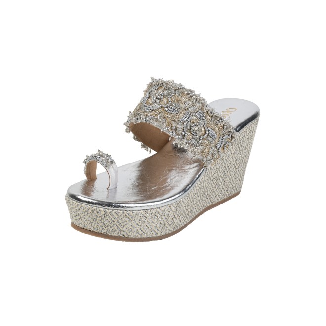 Cheemo Women Silver Ethnic Slip Ons (SKU: 92-264-27-38)