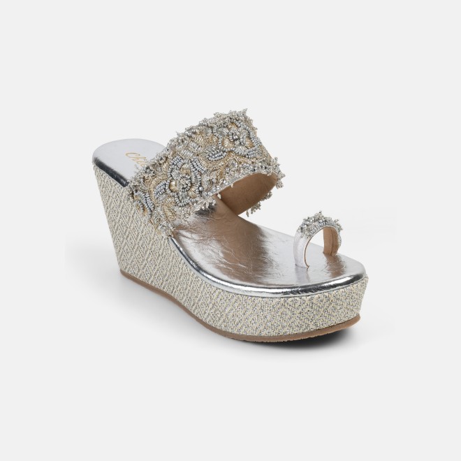 Cheemo Women Silver Ethnic Slip Ons (SKU: 92-264-27-38)