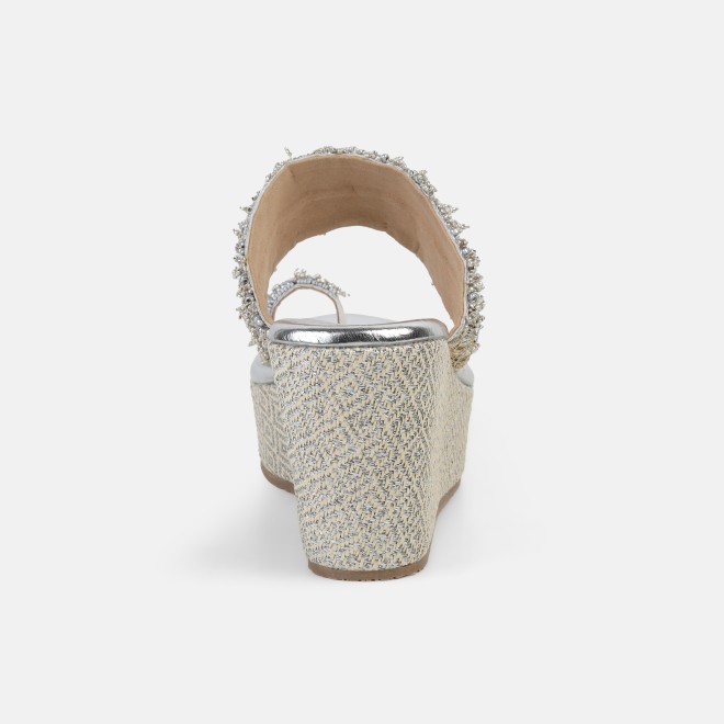 Cheemo Women Silver Ethnic Slip Ons (SKU: 92-264-27-38)
