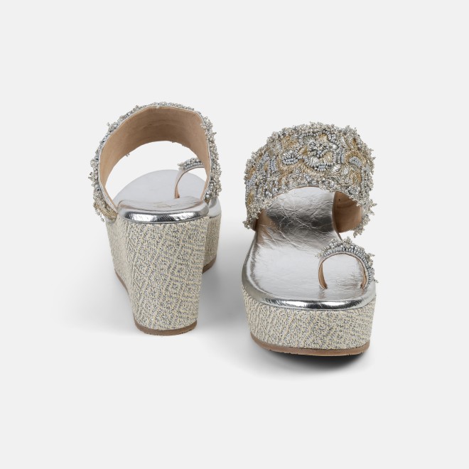 Cheemo Women Silver Ethnic Slip Ons (SKU: 92-264-27-38)