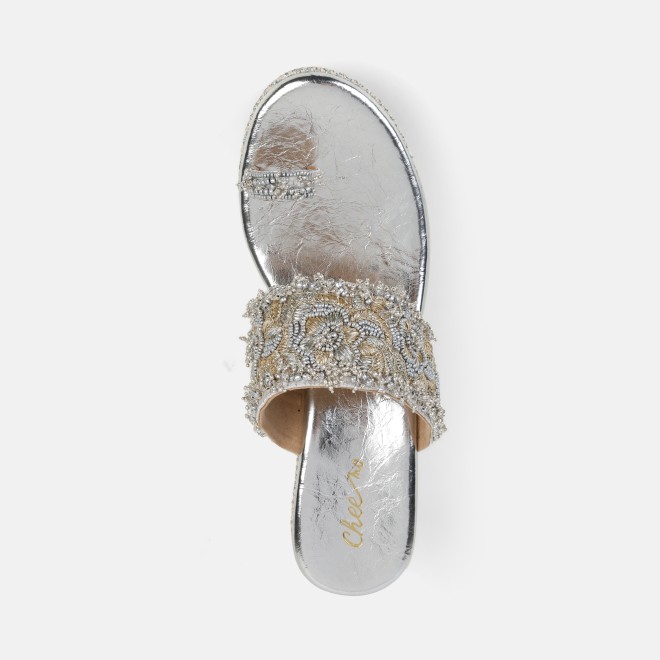 Cheemo Women Silver Ethnic Slip Ons (SKU: 92-264-27-38)