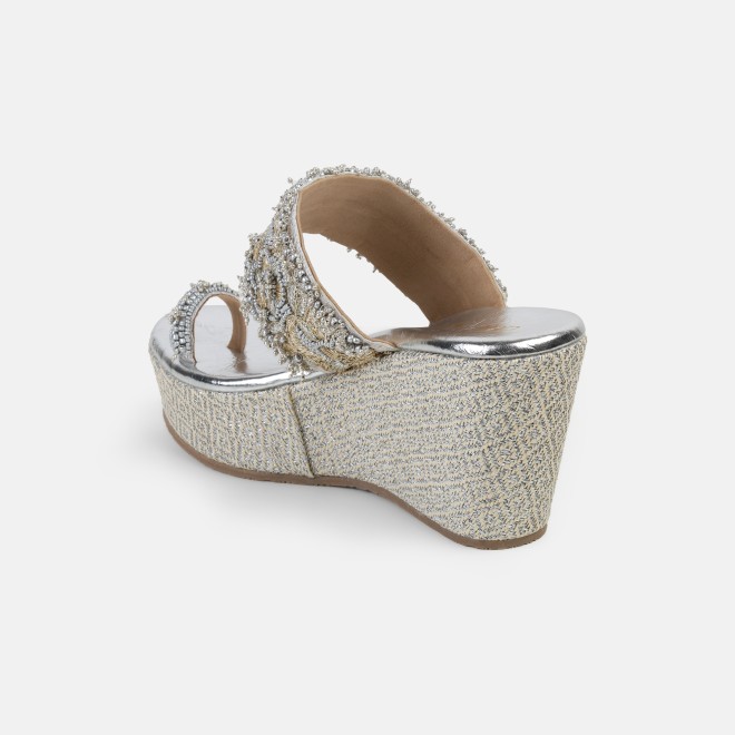 Cheemo Women Silver Ethnic Slip Ons (SKU: 92-264-27-38)