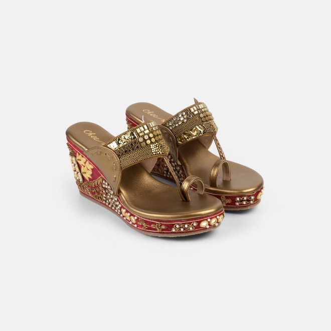 Cheemo Women Antic-gold Ethnic Slip Ons (SKU: 92-276-28-37)