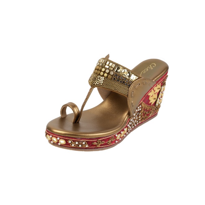 Cheemo Women Antic-gold Ethnic Slip Ons (SKU: 92-276-28-37)