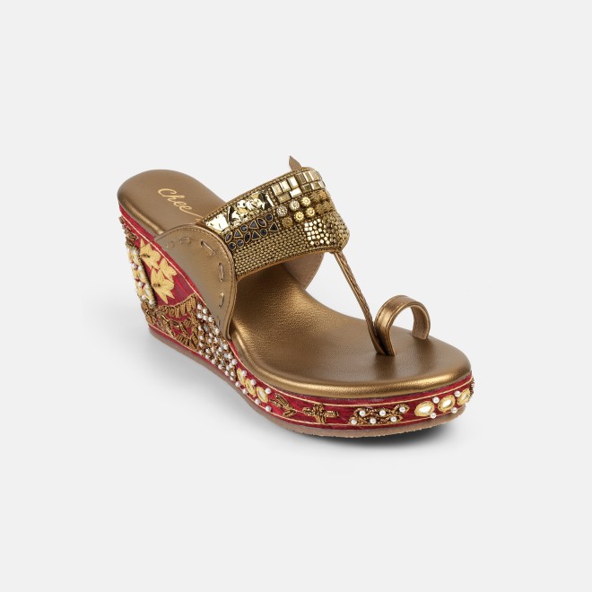 Cheemo Women Antic-gold Ethnic Slip Ons (SKU: 92-276-28-37)