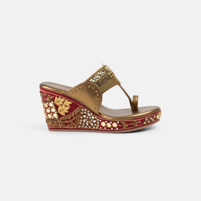 Cheemo Women Antic-gold Ethnic Slip Ons (SKU: 92-276-28-37)