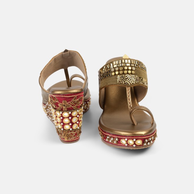 Cheemo Women Antic-gold Ethnic Slip Ons (SKU: 92-276-28-37)