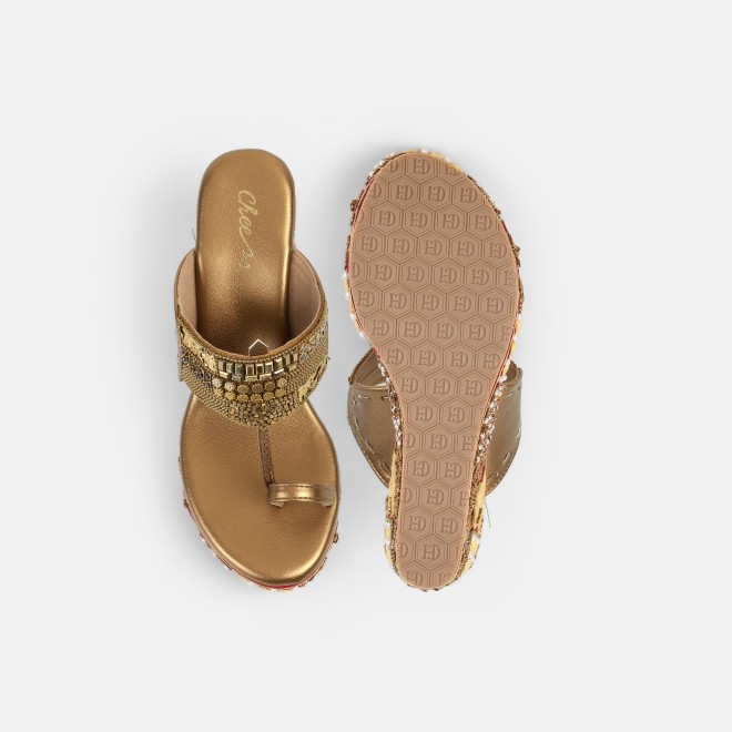 Cheemo Women Antic-gold Ethnic Slip Ons (SKU: 92-276-28-37)