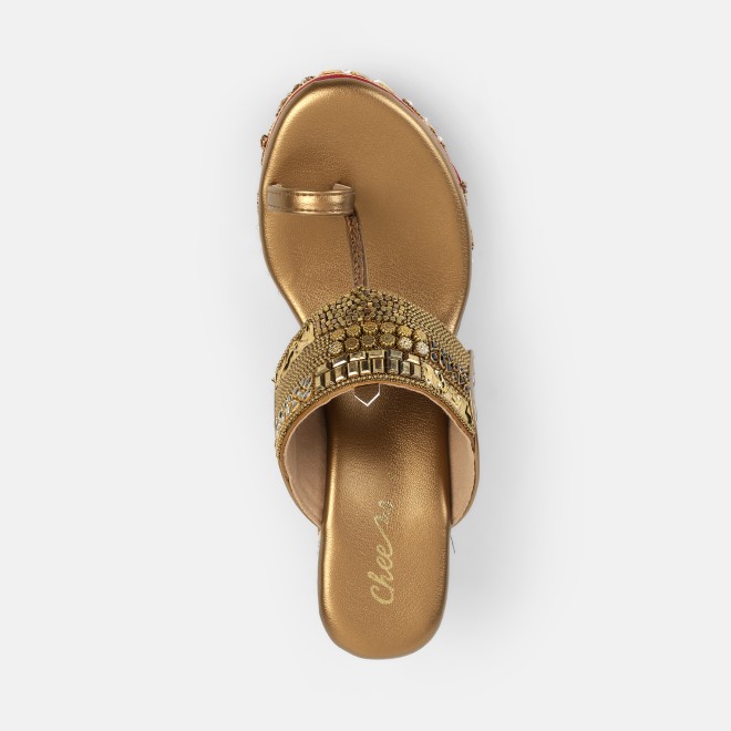 Cheemo Women Antic-gold Ethnic Slip Ons (SKU: 92-276-28-37)
