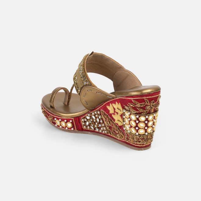 Cheemo Women Antic-gold Ethnic Slip Ons (SKU: 92-276-28-37)