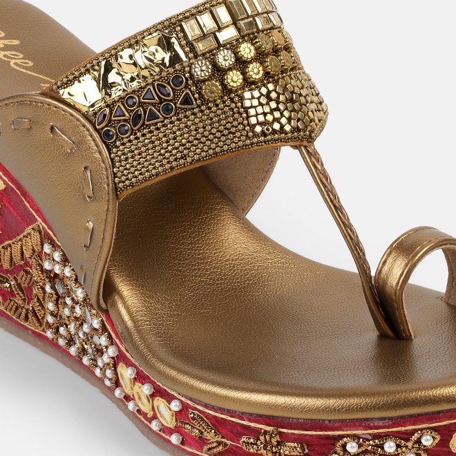 Cheemo Women Antic-gold Ethnic Slip Ons (SKU: 92-276-28-37)