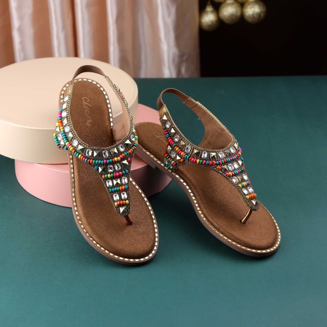 Cheemo Women Antic-gold Ethnic Sandals