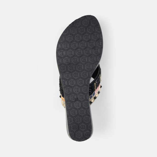 Cheemo Women Black Ethnic Slip Ons (SKU: 92-280-11-37)