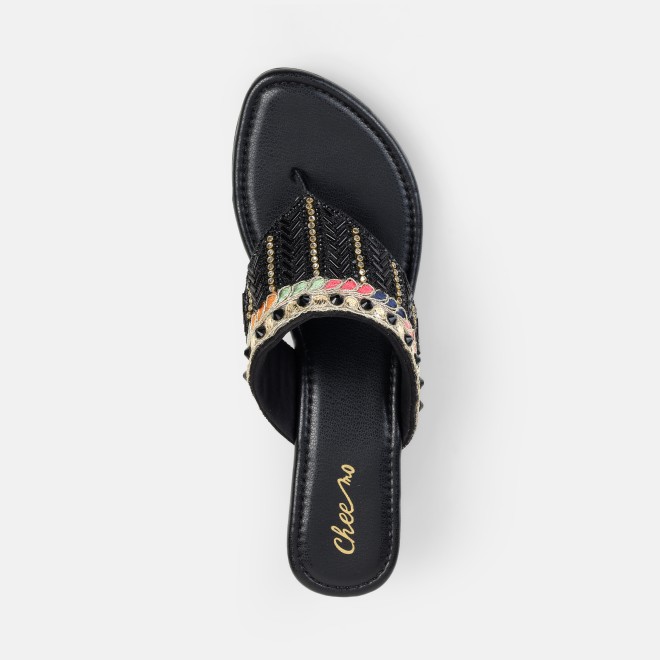 Cheemo Women Black Ethnic Slip Ons (SKU: 92-280-11-37)