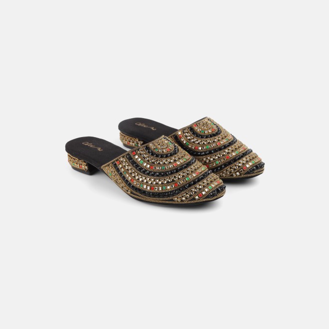 Cheemo Women Black Ethnic Slip Ons (SKU: 92-281-11-37)