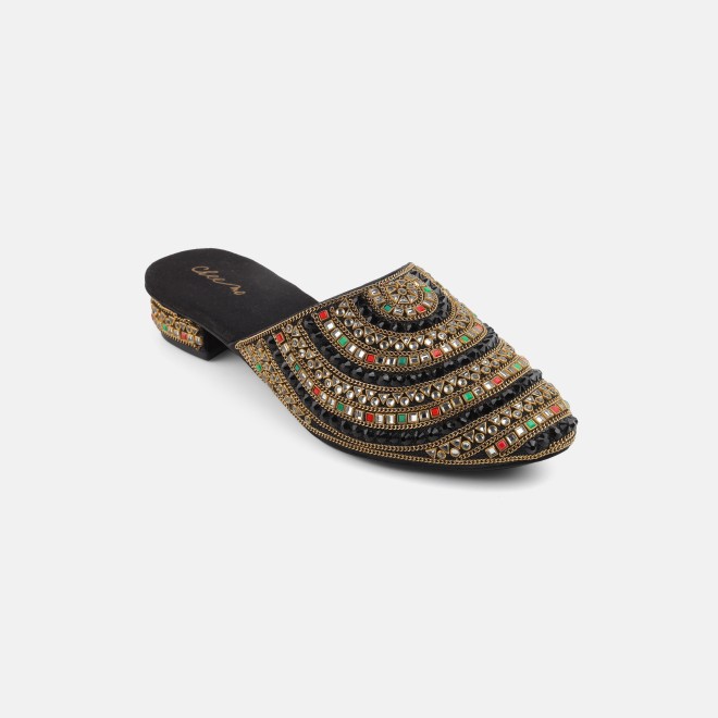 Cheemo Women Black Ethnic Slip Ons (SKU: 92-281-11-37)