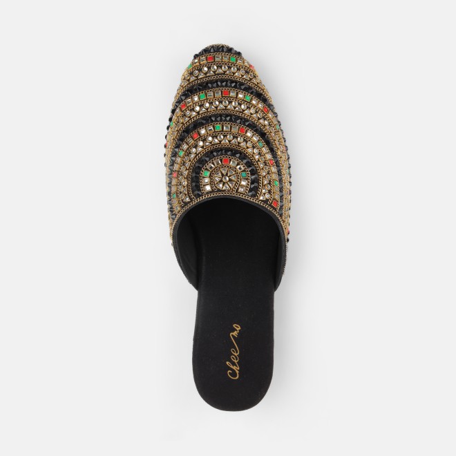 Cheemo Women Black Ethnic Slip Ons (SKU: 92-281-11-37)