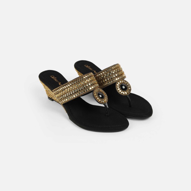 Cheemo Women Black Ethnic Slip Ons (SKU: 92-282-11-38)