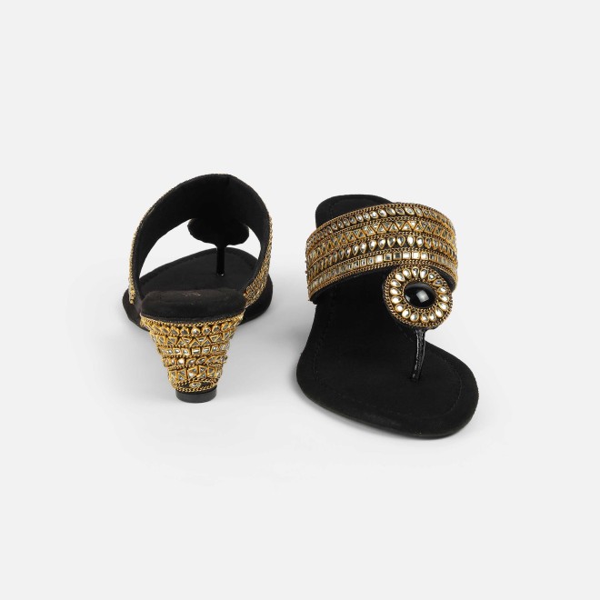 Cheemo Women Black Ethnic Slip Ons (SKU: 92-282-11-38)