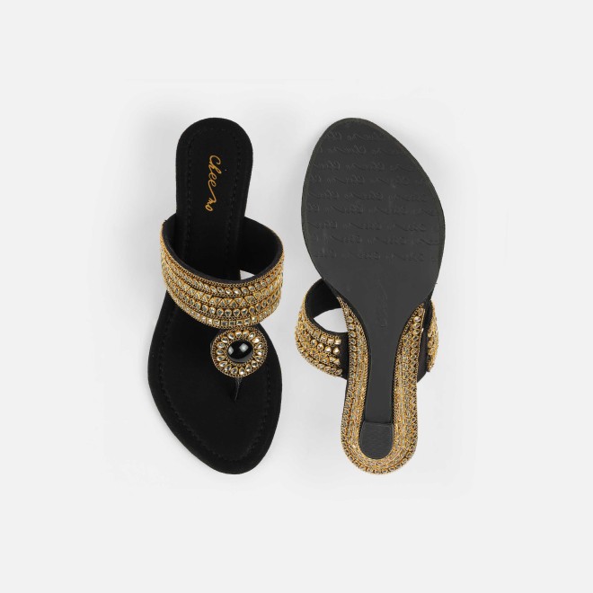 Cheemo Women Black Ethnic Slip Ons (SKU: 92-282-11-38)