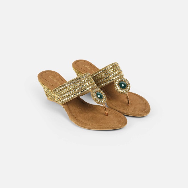 Cheemo Women Antic-gold Ethnic Slip Ons (SKU: 92-282L-28-42)