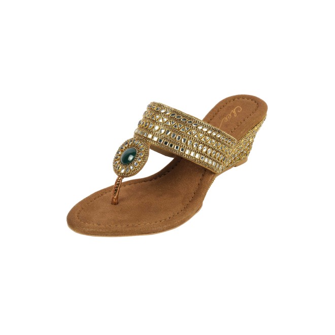 Cheemo Women Antic-gold Ethnic Slip Ons (SKU: 92-282L-28-42)