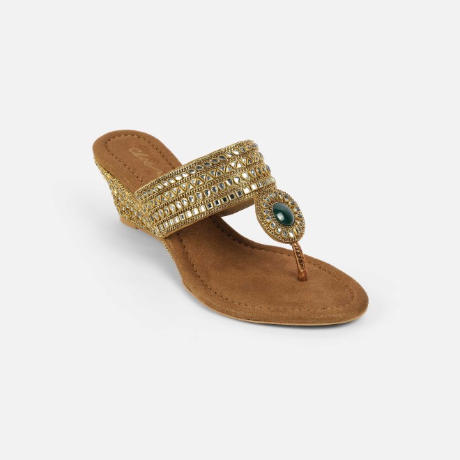 Cheemo Women Antic-gold Ethnic Slip Ons