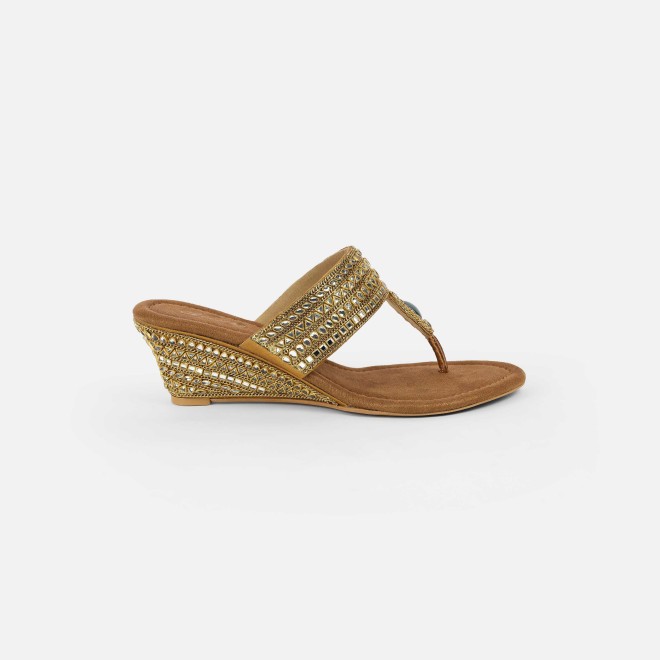 Cheemo Women Antic-gold Ethnic Slip Ons (SKU: 92-282L-28-42)