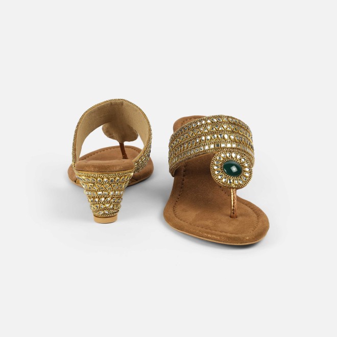 Cheemo Women Antic-gold Ethnic Slip Ons (SKU: 92-282L-28-42)