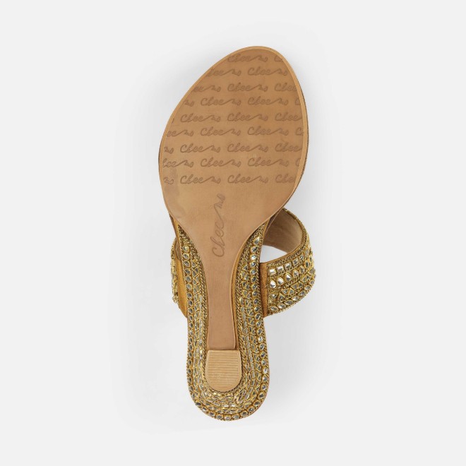 Cheemo Women Antic-gold Ethnic Slip Ons (SKU: 92-282L-28-42)