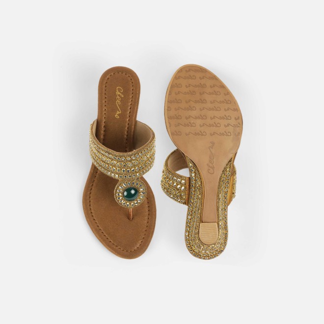Cheemo Women Antic-gold Ethnic Slip Ons (SKU: 92-282L-28-42)