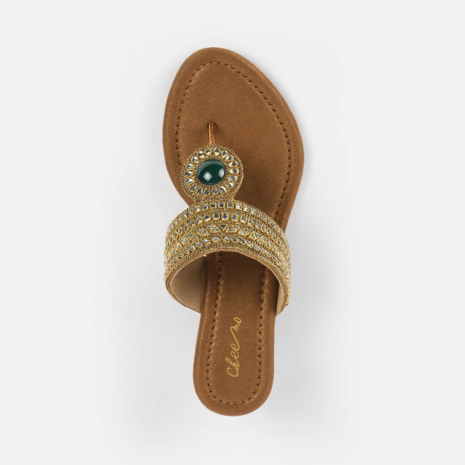Cheemo Women Antic-gold Ethnic Slip Ons (SKU: 92-282L-28-42)
