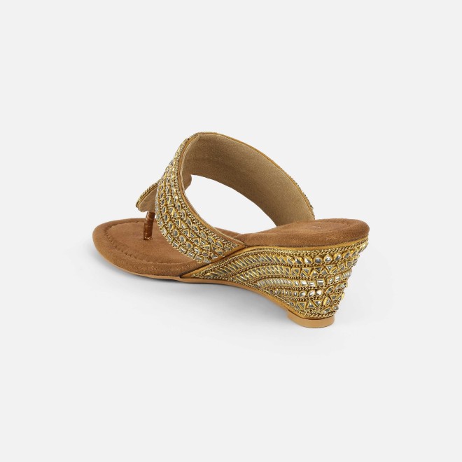 Cheemo Women Antic-gold Ethnic Slip Ons (SKU: 92-282L-28-42)