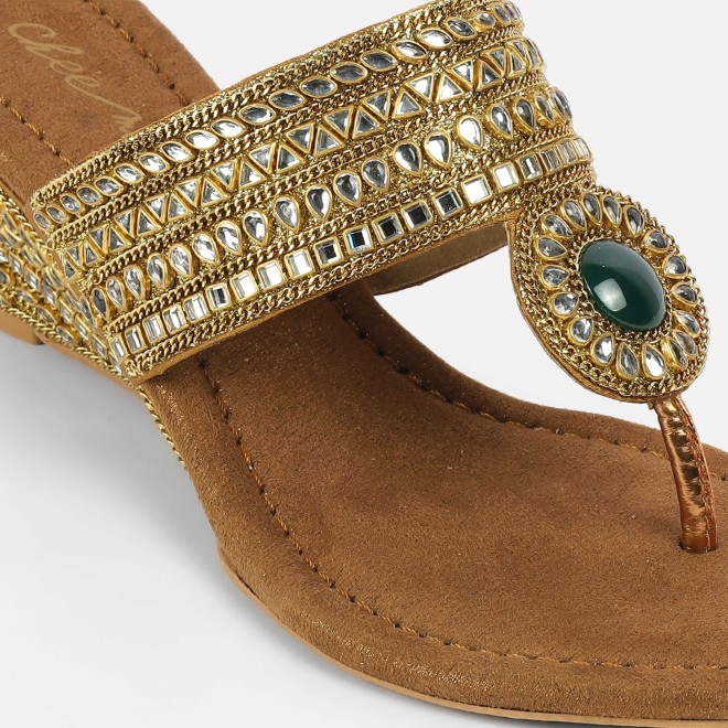 Cheemo Women Antic-gold Ethnic Slip Ons (SKU: 92-282L-28-42)