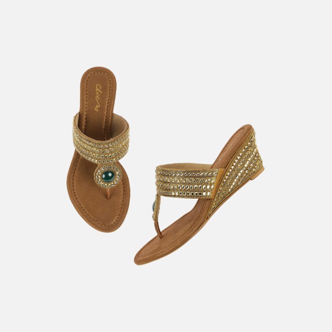 Cheemo Women Antic-gold Ethnic Slip Ons (SKU: 92-282L-28-42)
