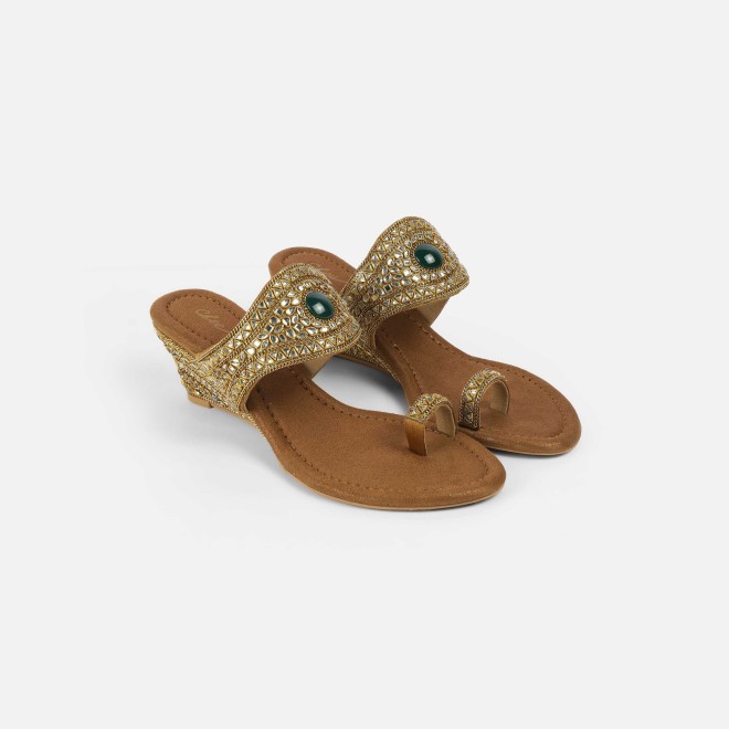 Cheemo Women Antic-gold Ethnic Slip Ons (SKU: 92-283-28-36)