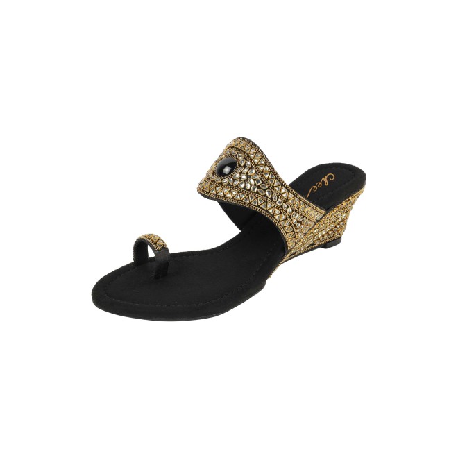 Cheemo Women Black Ethnic Slip Ons (SKU: 92-283-11-36)