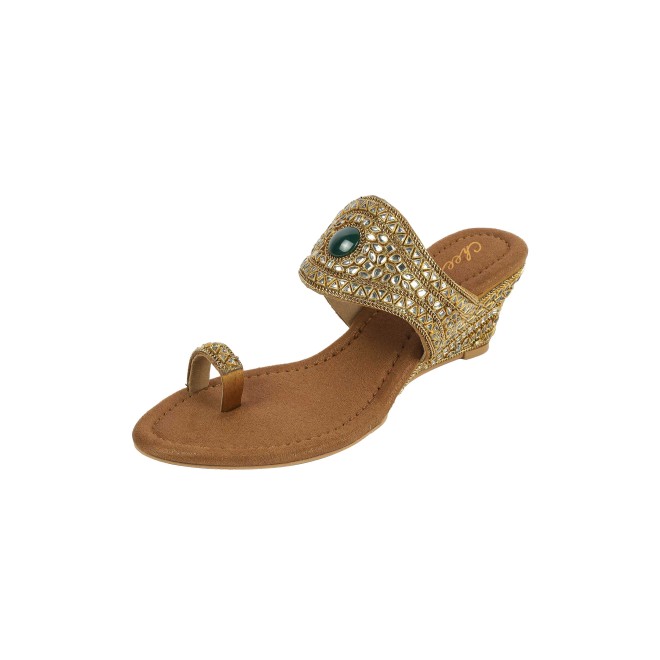 Cheemo Women Antic-gold Ethnic Slip Ons (SKU: 92-283-28-36)