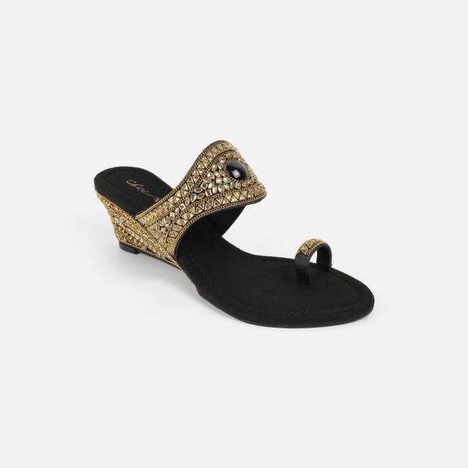 Cheemo Women Black Ethnic Slip Ons (SKU: 92-283-11-36)
