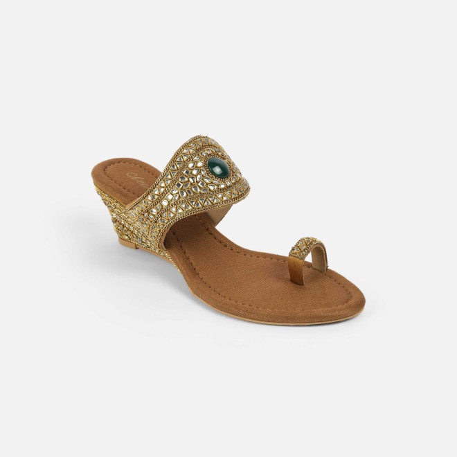 Cheemo Women Antic-gold Ethnic Slip Ons (SKU: 92-283-28-36)