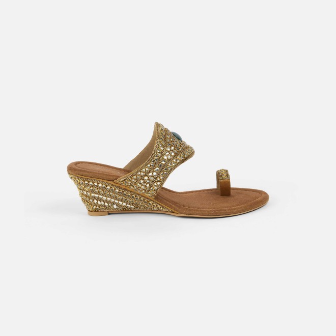 Cheemo Women Antic-gold Ethnic Slip Ons (SKU: 92-283-28-36)