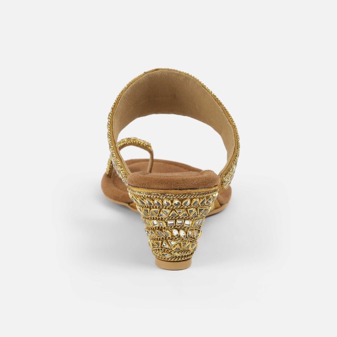 Cheemo Women Antic-gold Ethnic Slip Ons (SKU: 92-283-28-36)