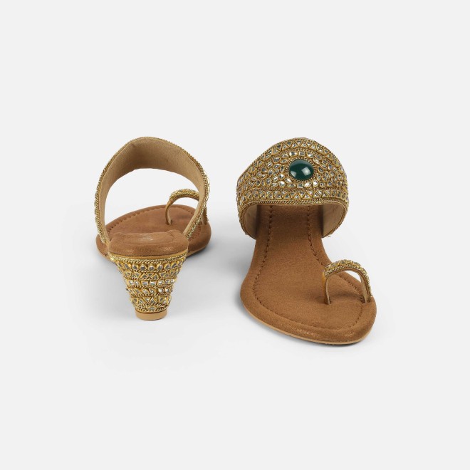 Cheemo Women Antic-gold Ethnic Slip Ons (SKU: 92-283-28-36)