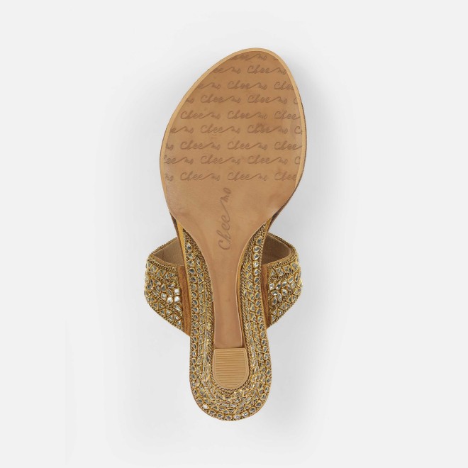 Cheemo Women Antic-gold Ethnic Slip Ons (SKU: 92-283-28-36)