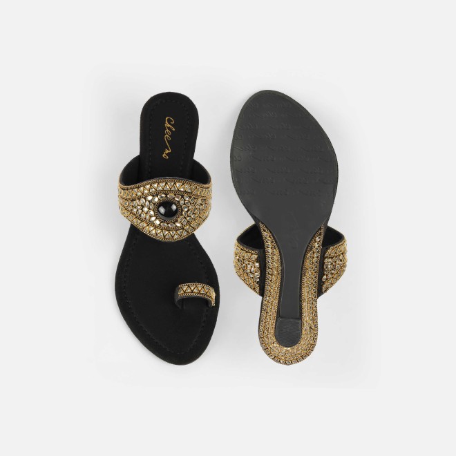 Cheemo Women Black Ethnic Slip Ons (SKU: 92-283-11-36)
